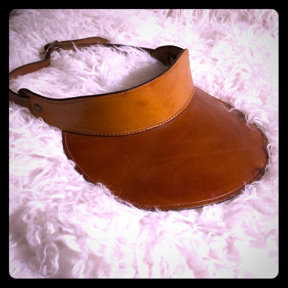 Handmade Brown Leather Visor with Brass Hardware